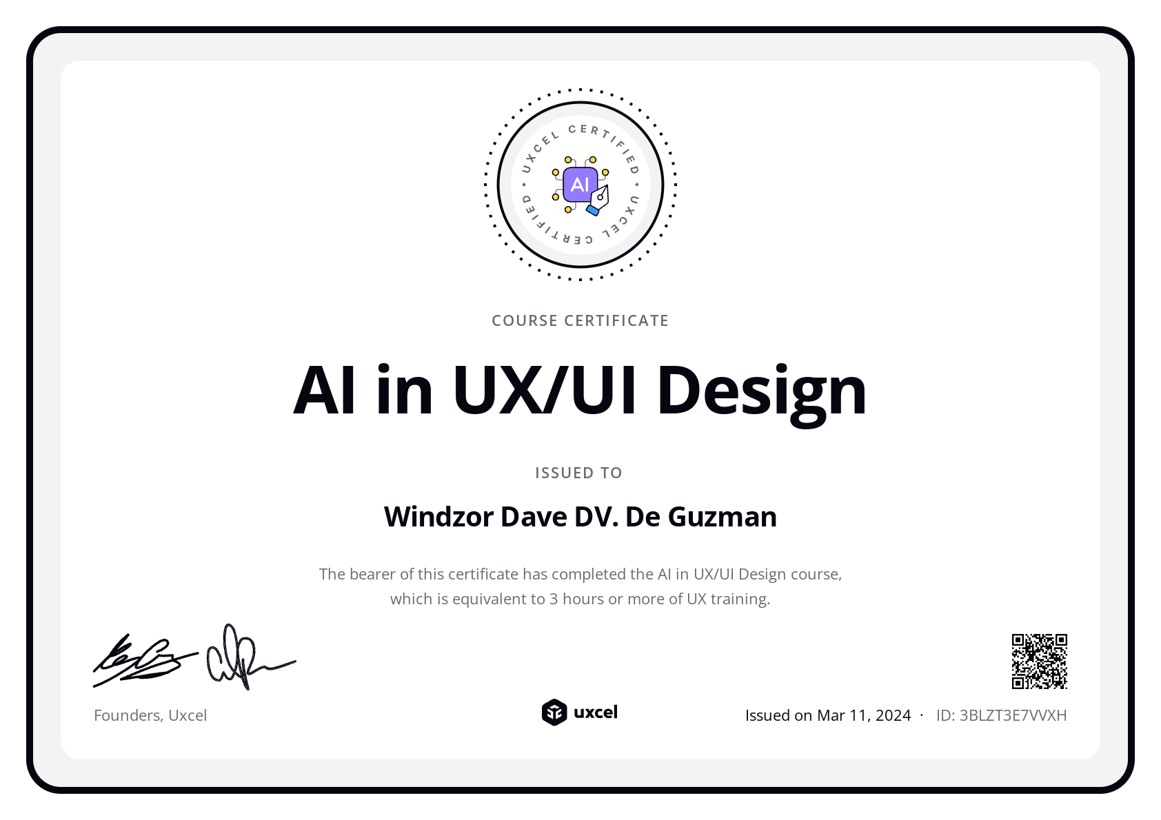 Windzor Dave's certificate